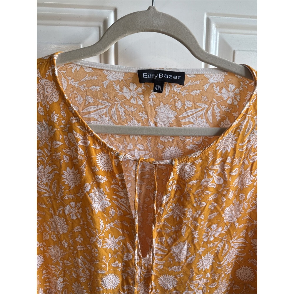Eilly Bazar Dress Size 4XL Long 3/4 Sleeves Orange Melon Floral - Picture 2 of 8